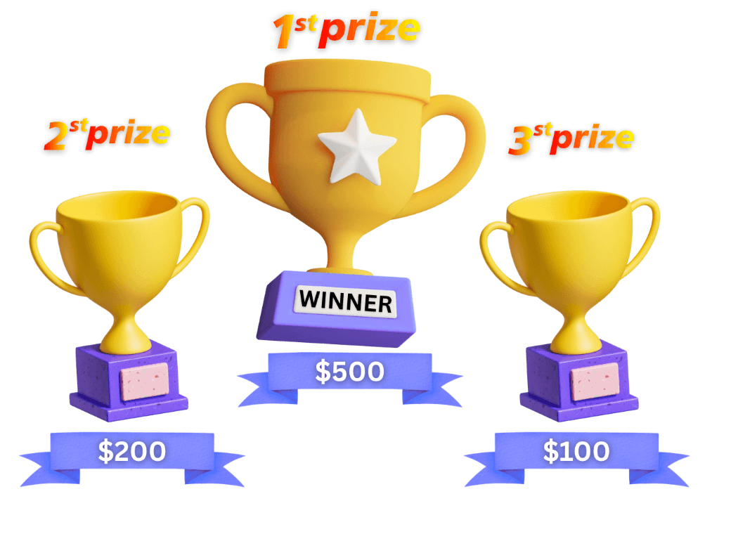 Prize tiers — 1st $500 · 2nd $200 · 3rd $100