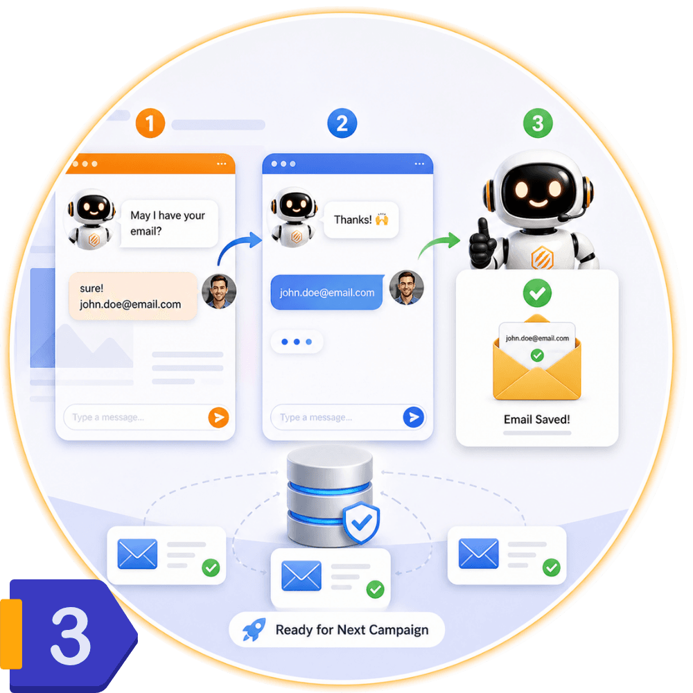 It answers questions, builds desire, and naturally collects their email